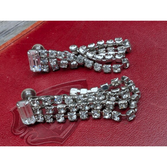 Vintage Rhinestone Screw On Earrings - Formal Wear Jewelry - Wedding Earrings - Picture 11 of 16